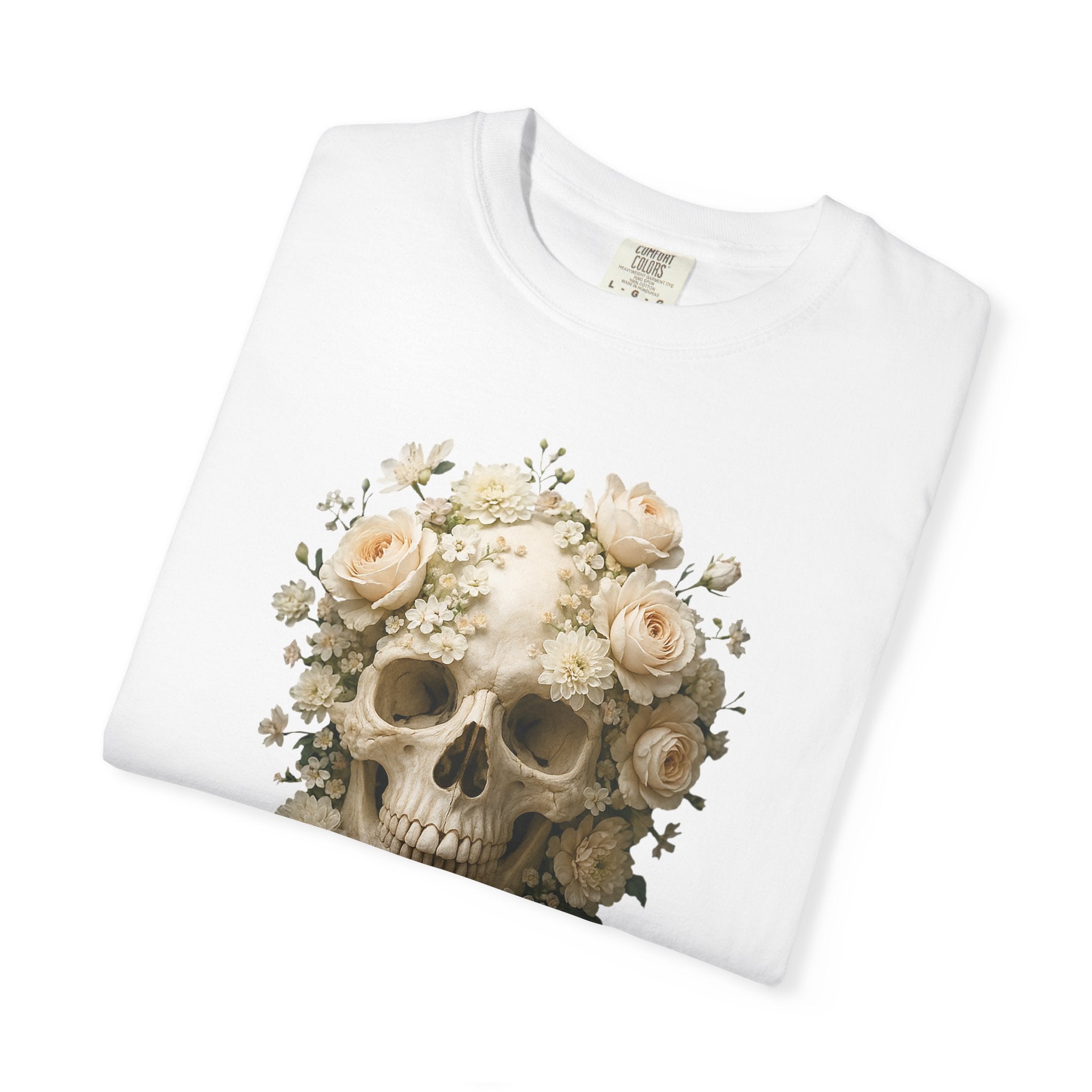 Dark T-shirt with Skull and Flowers
