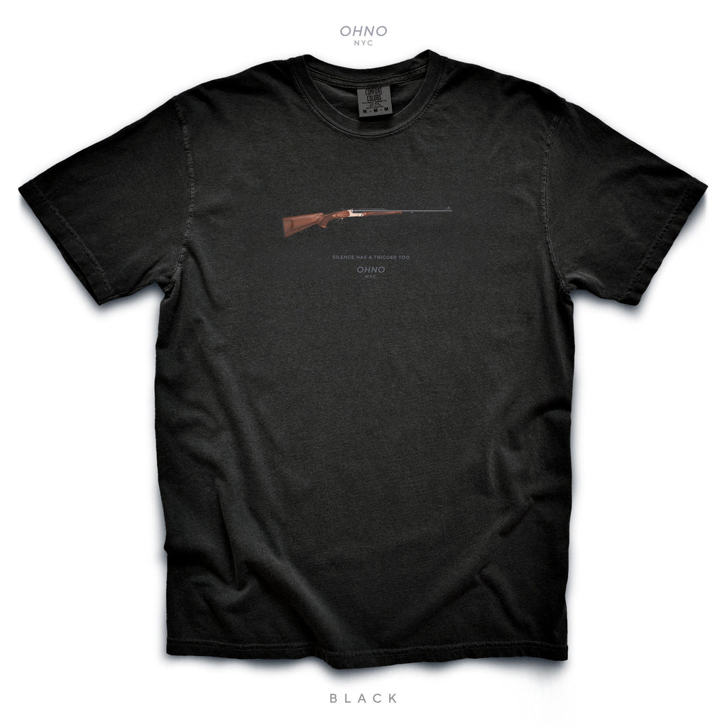 Silence Has a Trigger T-Shirt with a Hunting Rifle