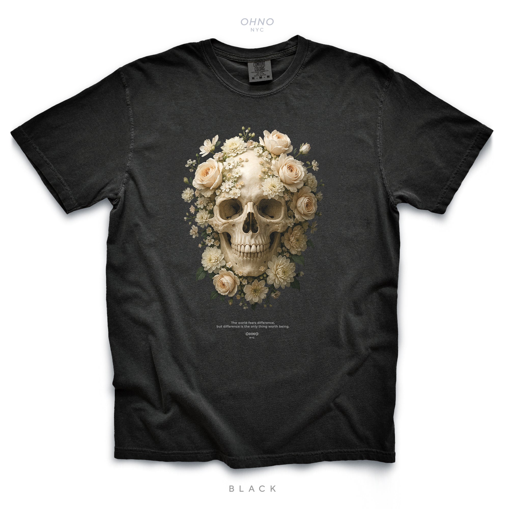 Dark T-shirt with Skull and Flowers