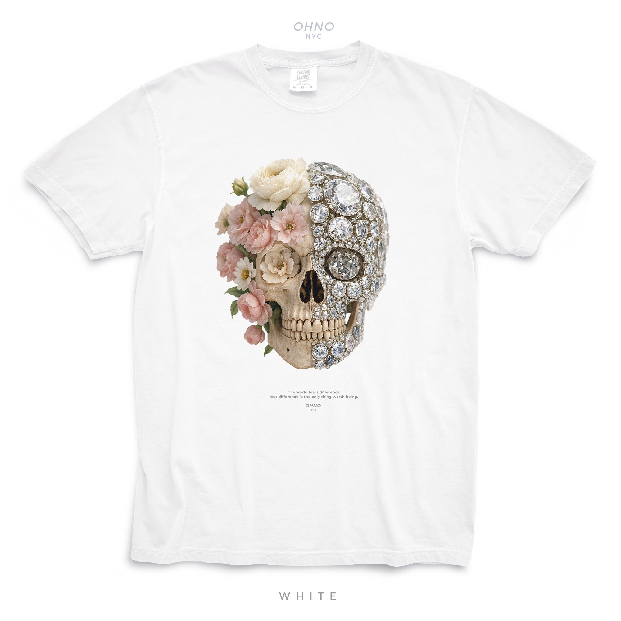 Dark T-shirt with Skull, Flowers and Diamonds