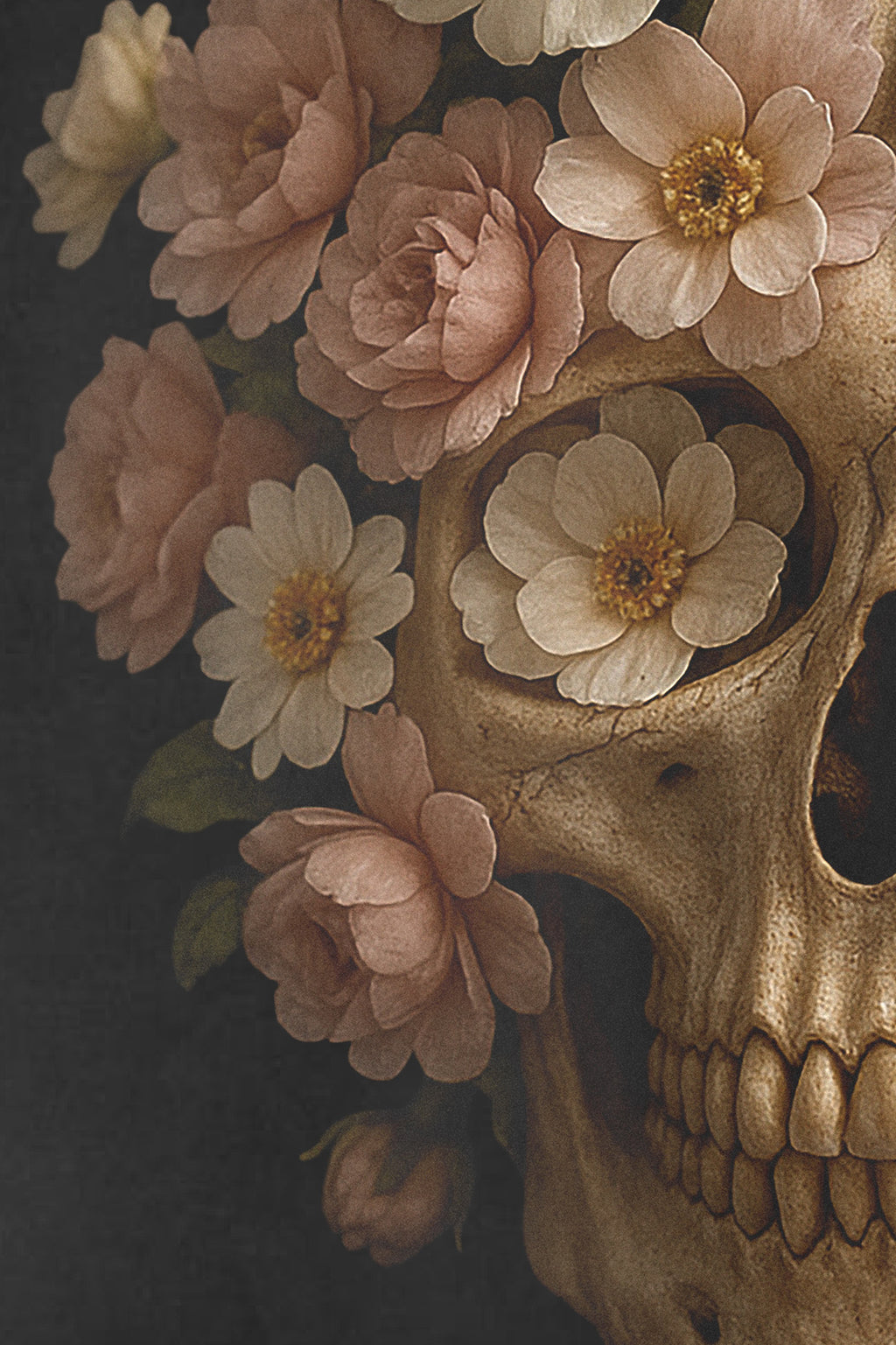 Dark T-shirt with Skull, Flowers and Diamonds