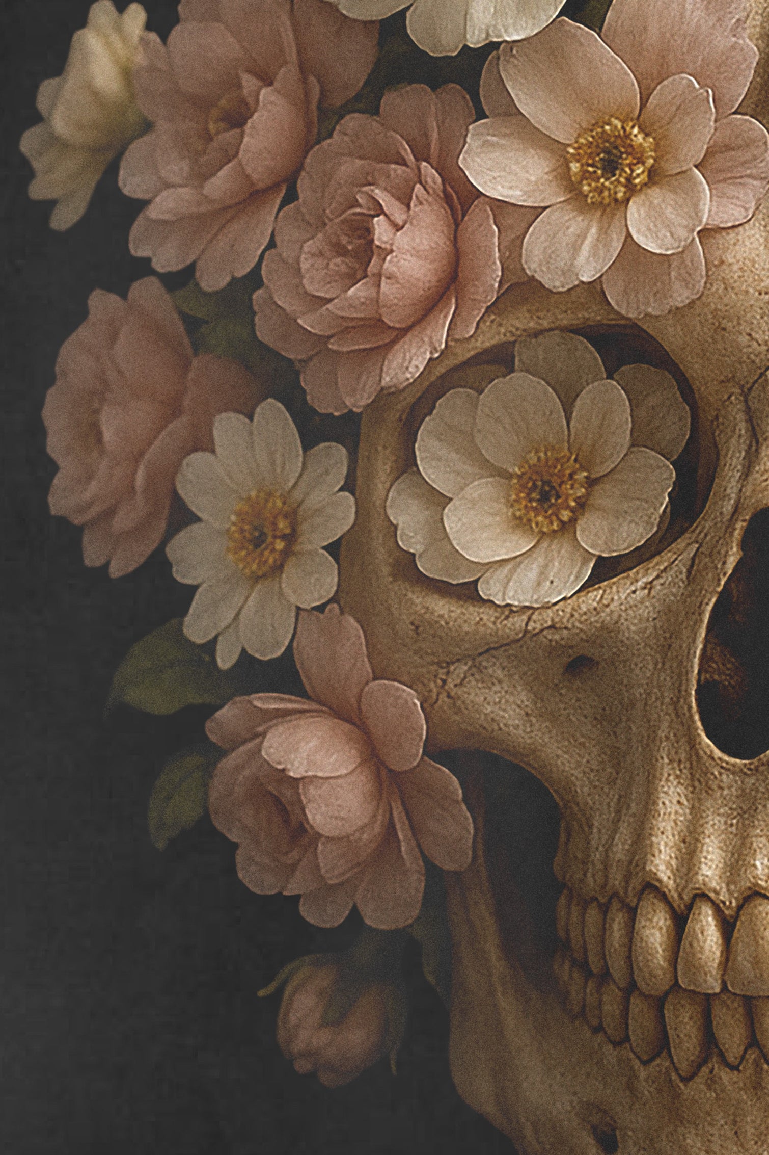 Dark T-shirt with Skull, Flowers and Diamonds